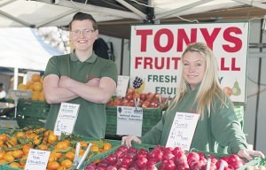 Lance and Michelle of Tony's Fruit & Veg stall Kingston Market