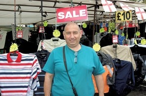 Robert Rerben selling men’s clothing Romford Market