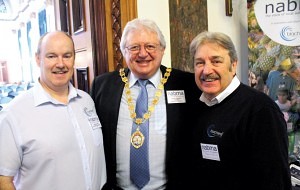 Blachere Illumination UK’s Gary and Ronnie Brown, either side of Nabma President, Cllr Mick Barker